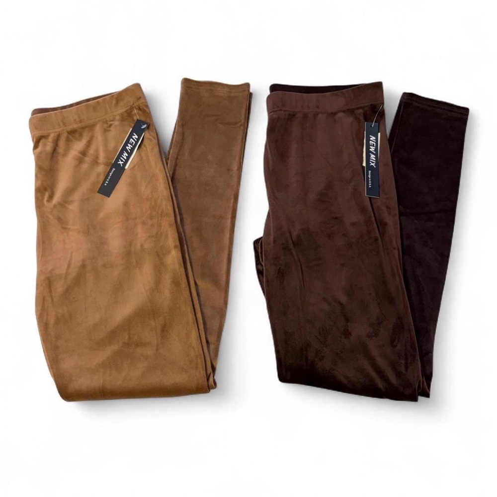 New Mix Velour Leggings Bundle Women’s 1X/2X Brown Tan Cozy Soft Comfy Relax